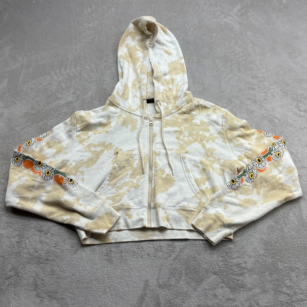 Empyre Zip Hoodie Womens L Tie Dye Grow Peace Daisy Graphic Cropped Boho Hippie